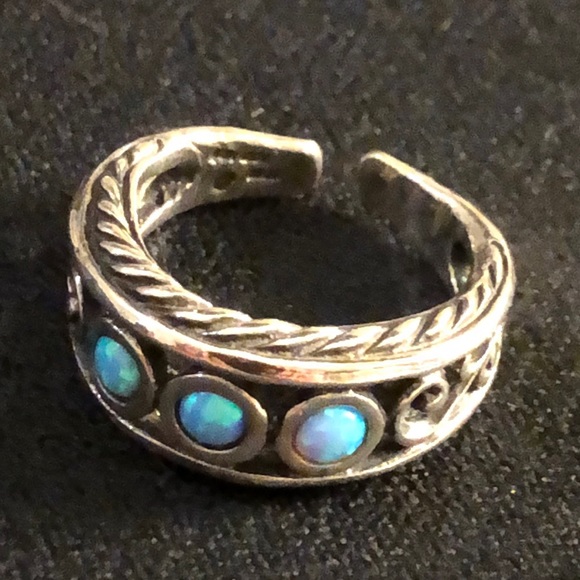 Natural Opal/925 Israel 🇮🇱 Solid Sterling Silver Slit Back Adjustable Ring - Picture 7 of 15